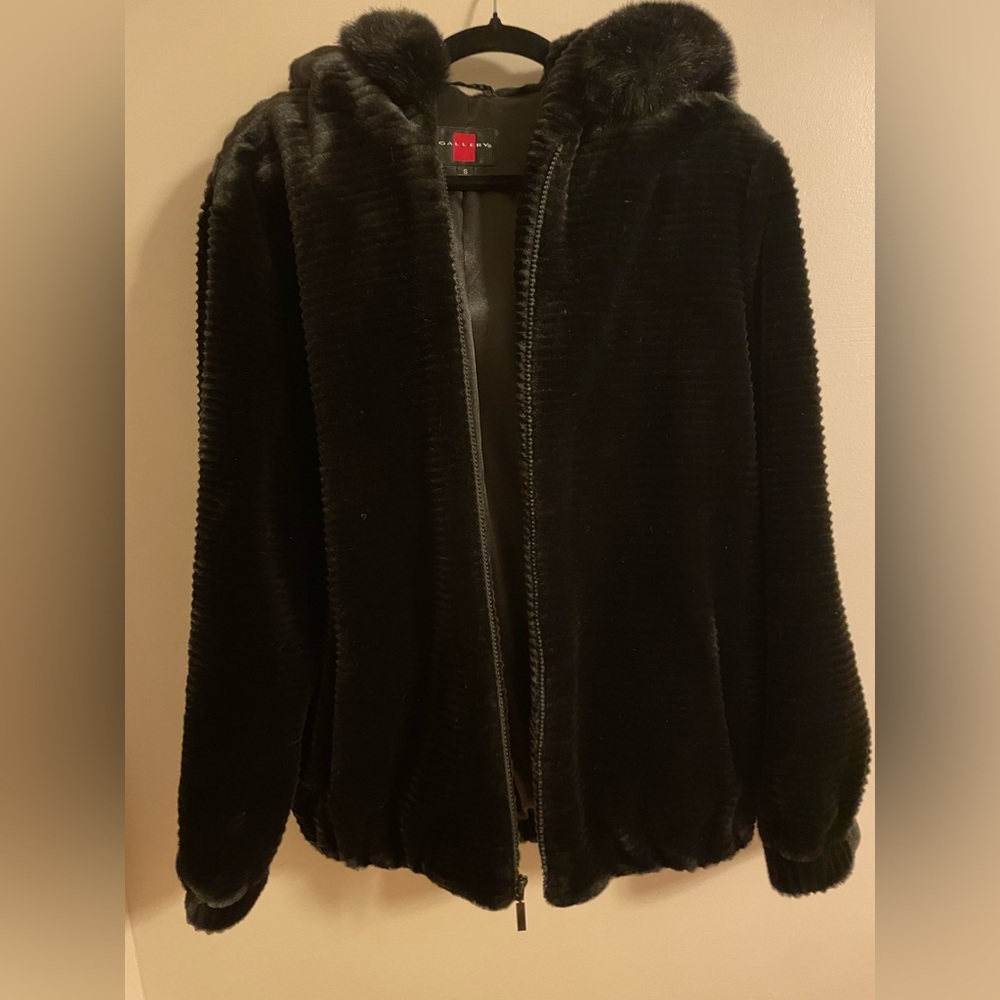 Gallery • Black • Faux Fur • Hooded Jacket • Size Small • Like New Condition